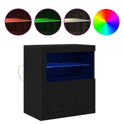 LED-sido bord Svart 60,5 x 37 x 67 cm Konstruerat trä