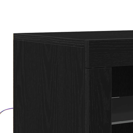 LED-sido bord Svart Ek 41 x 37 x 67 cm Konstruerat trä