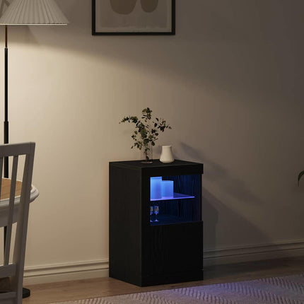 LED-sido bord Svart Ek 41 x 37 x 67 cm Konstruerat trä