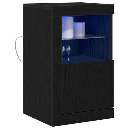 LED-sido bord Svart Ek 41 x 37 x 67 cm Konstruerat trä