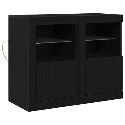 LED-sido bord 2 pcs Svart Ek 41 x 37 x 67 cm Konstruerat trä