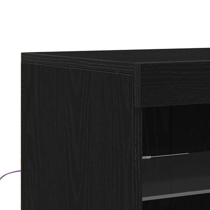 LED-sido bord Svart Ek 41 x 37 x 67 cm Konstruerat trä
