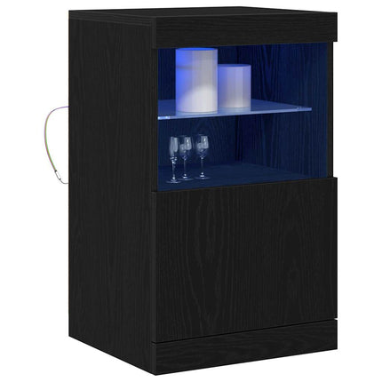 LED-sido bord Svart Ek 41 x 37 x 67 cm Konstruerat trä