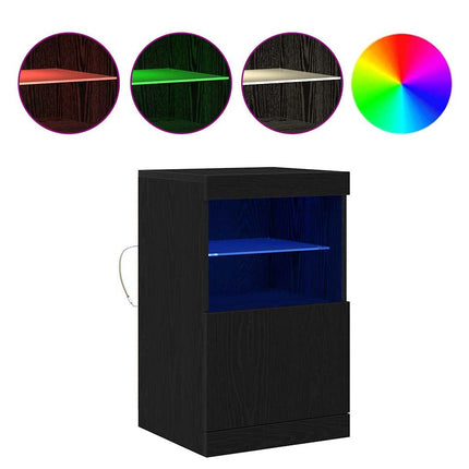 LED-sido bord Svart Ek 41 x 37 x 67 cm Konstruerat trä