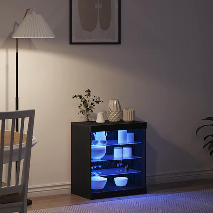 LED-sido bord Svart Ek 60,5 x 37 x 67 cm Konstruerat trä