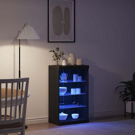 LED-sido bord Svart Ek 60,5 x 37 x 100 cm Konstruerat trä