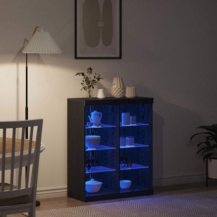 LED-sido bord Svart ek 81 x 37 x 100 cm Konstruerat trä