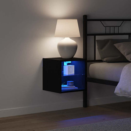 LED Väggsängs Skåp Väggmonterad 2 pcs Svart 30 x 28,5 x 30 cm