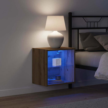 Flytande hylla med LED-ljus 2 pcs Brun 40 x 28,5 x 40 cm