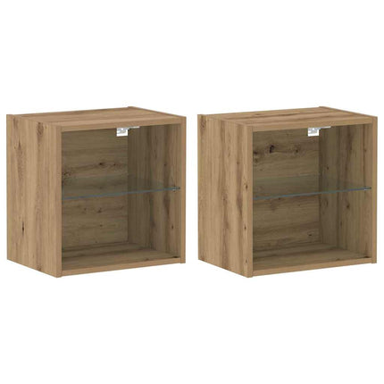 Flytande hylla med LED-ljus 2 pcs Brun 40 x 28,5 x 40 cm