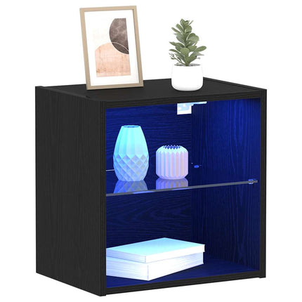 Flytande hylla med LED-ljus med hylla Svart 40 x 28,5 x 40 cm