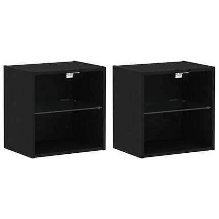Flytande hylla med LED-ljus 2 pcs Svart 40 x 28,5 x 40 cm