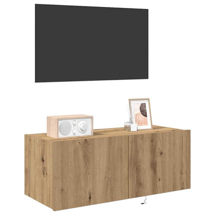 TV Vägghylla med LED Artisan Ek 80 x 35 x 31 cm Konstruerat trä