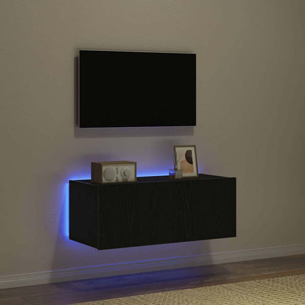 TV Vägghylla med LED Svart Ek 80 x 35 x 31 cm Konstruerat trä
