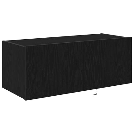 TV Vägghylla med LED Svart Ek 80 x 35 x 31 cm Konstruerat trä