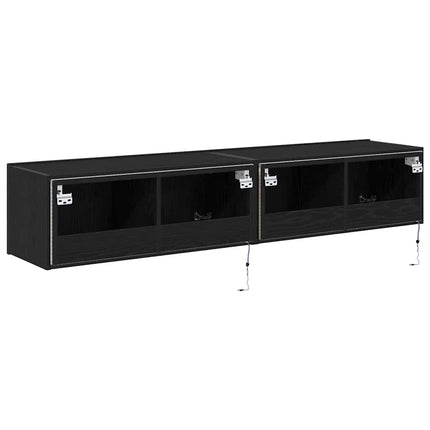 TV Vägghylla 2 pcs Svart Ek 80 x 35 x 31 cm Konstruerat trä