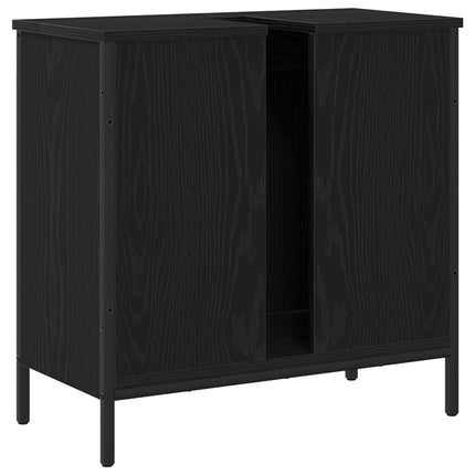 Badrumsskåp med handfat Svart Ek 60 x 30 x 60 cm