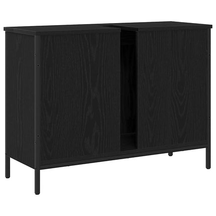 Badrumsskåp med handfat med lagring Svart Ek 80 x 30 x 60 cm