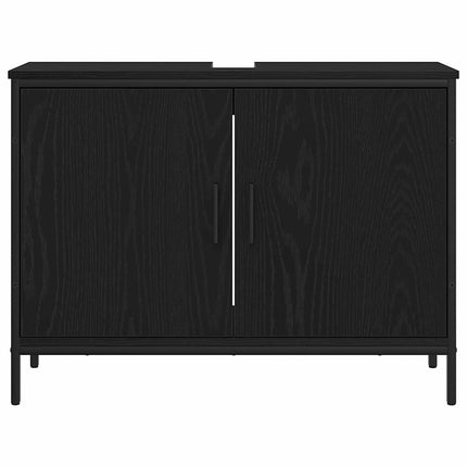 Badrumsskåp med handfat Svart Ek 80 x 30 x 60 cm