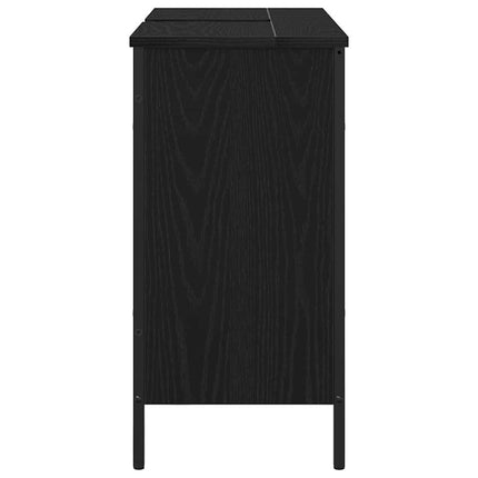 Badrumsskåp med handfat med lagring Svart Ek 80 x 30 x 60 cm