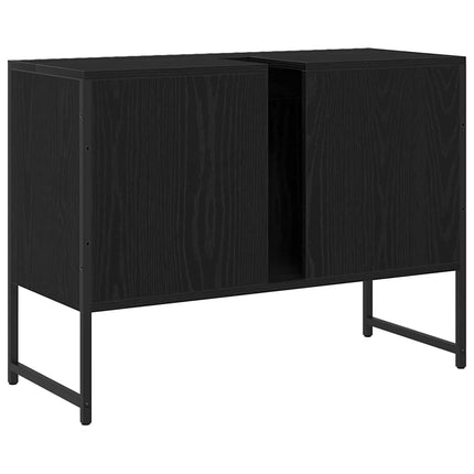 Badrumsskåp med handfat med lagring Svart Ek 80 x 30 x 60 cm
