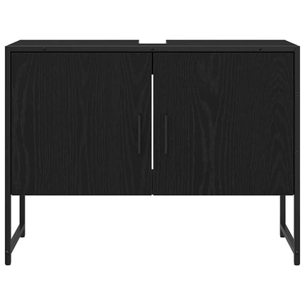 Badrumsskåp med handfat Svart Ek 80 x 30 x 60 cm