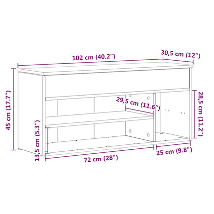 Skobänk svart ek 102x30,5x45 cm konstruerat trä