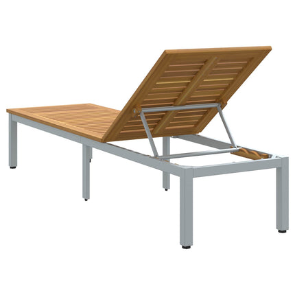 Solsäng Reclining Grå 200 x 55 x 35 cm Massivt Akaciaträ