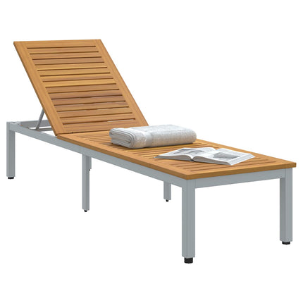 Solsäng Reclining Grå 200 x 55 x 35 cm Massivt Akaciaträ