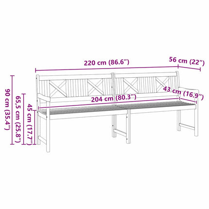 Utomhusbänk Naturlig 220 x 56 x 90 cm Massivt Akaciaträ
