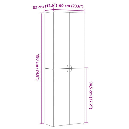 Kontorsskåp med hylla Svart Ek 60 x 32 x 190 cm Konstruerat trä
