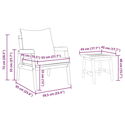 Bistroset med kudde 3 pcs Brun Massivt Akaciaträ