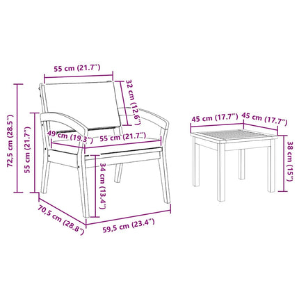 Bistroset med kudde 3 pcs Brun Polyester