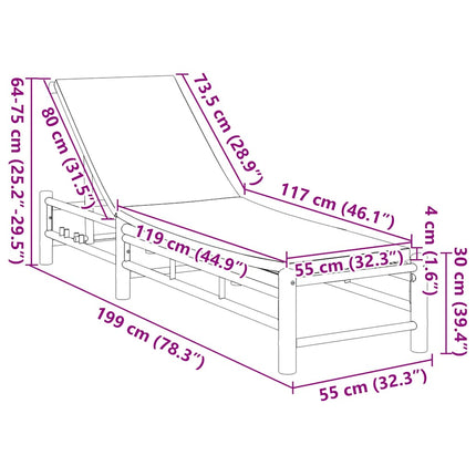 Solsäng med dynor 55x199x30 cm bambu
