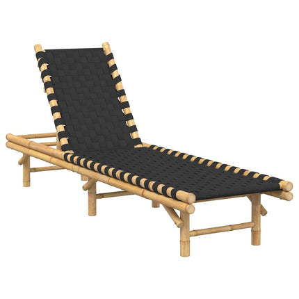Solsäng med svart vävd rem 55x200x30 cm bambu