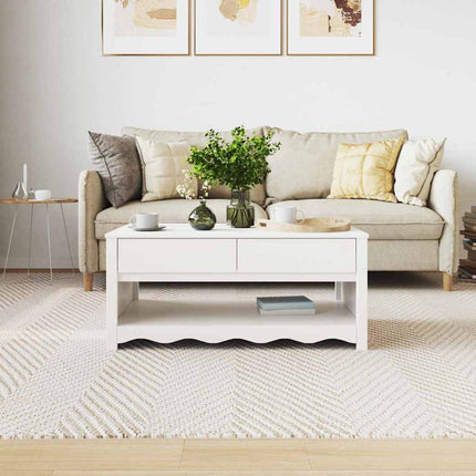 Kaffeebord med låda Drammen Vit 99 x 55 x 45 cm Massiv furu