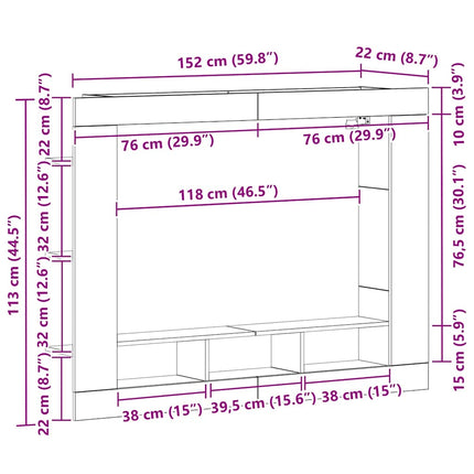 TV-skåp Väggmonterad Svart ek 152 x 22 x 113 cm Konstruerat trä