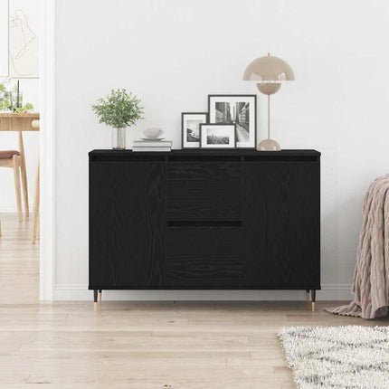 Sideboard med låda Svart Ek 101,5 x 35 x 70 cm Konstruerat trä