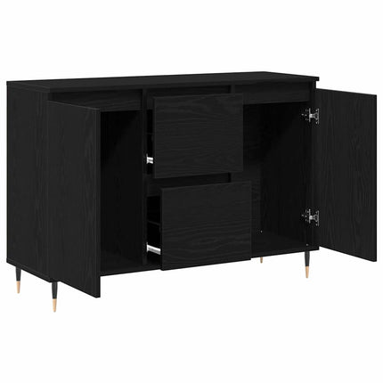 Sideboard med låda Svart Ek 101,5 x 35 x 70 cm Konstruerat trä