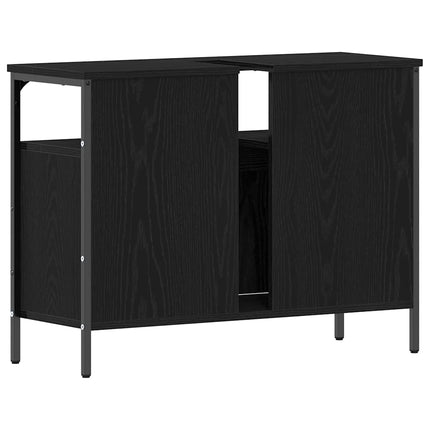Badrumsskåp med handfat Svart ek 80 x 30 x 60 cm