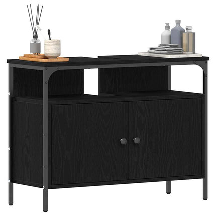 Badrumsskåp med handfat Svart ek 80 x 30 x 60 cm