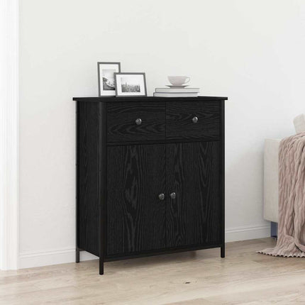 Sideboard med låda Svart Ek 70 x 30 x 80 cm Konstruerat trä