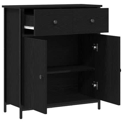 Sideboard med låda Svart Ek 70 x 30 x 80 cm Konstruerat trä