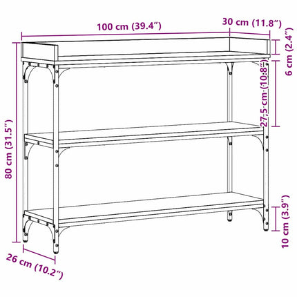 Konsolbord med hylla med lagring Gammalt trä 100 x 30 x 80 cm