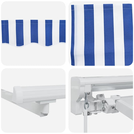 Markisram Blå och Vit 250 x 200 cm Polyester med PU-beläggning