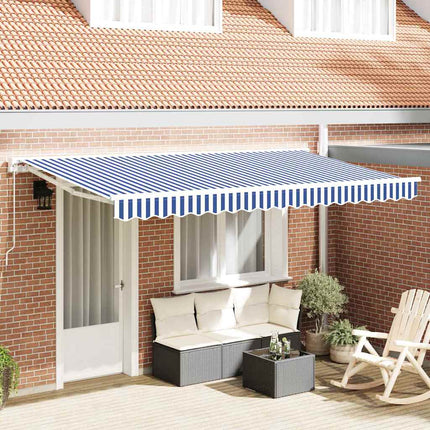Markisram Blå och Vit 400 x 200 cm Polyester med PU-beläggning