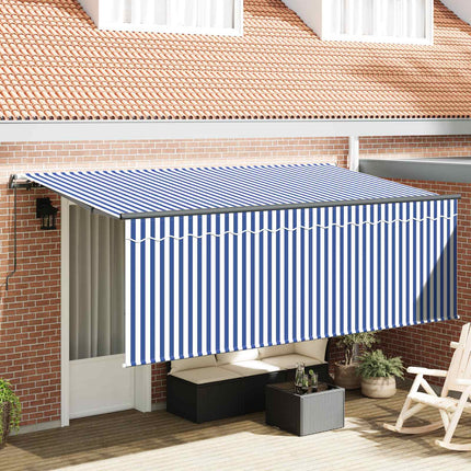 Utfällbar markis Blå och Vit 400 x 200 cm