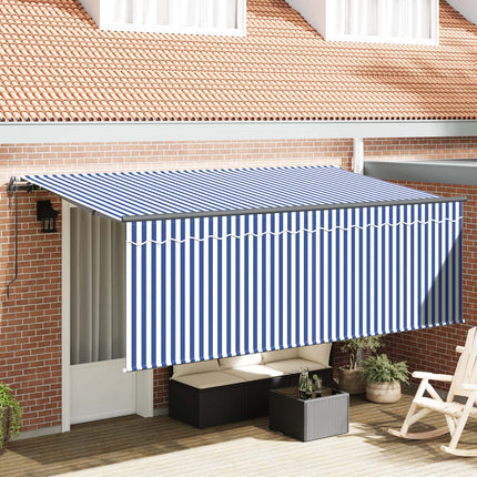 Utfällbar markis Blå och Vit 400 x 200 cm