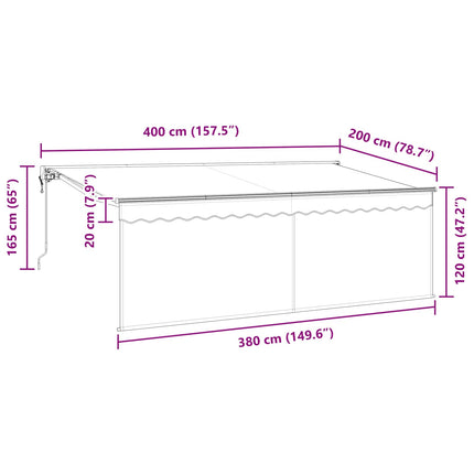 Utfällbar markis Antracit 400 x 200 cm Polyester och aluminium
