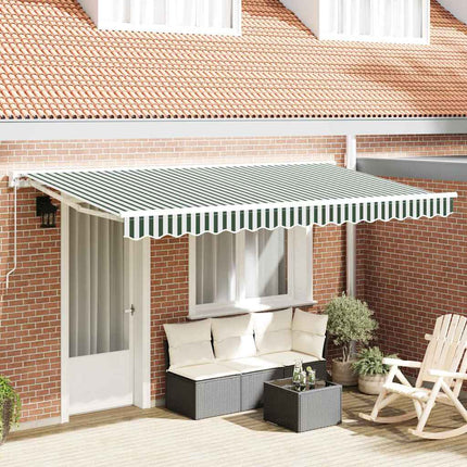Markisram Grön och Vit 400 x 200 cm Polyester med PU-beläggning